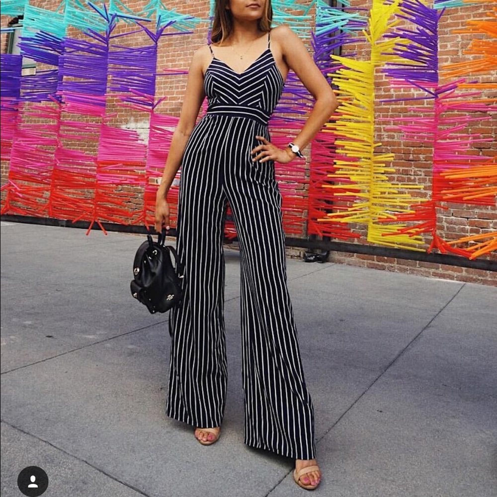 Dark Blue and White Stripped Jumpsuit